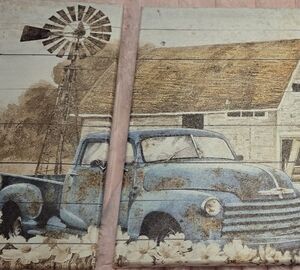 Rustic Blue Pickup Truck Two-Panel Wall Art